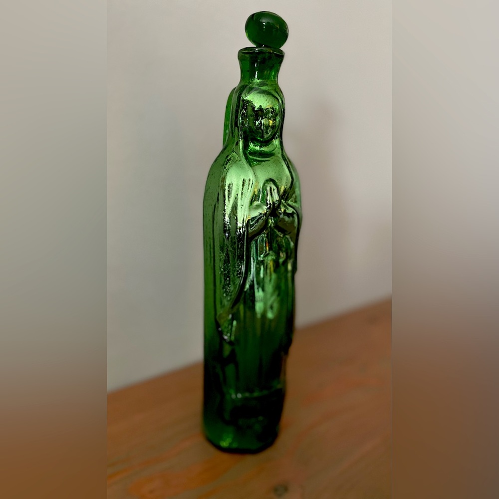 Vintage Virgin Mary/Madonna mercury glass bottle